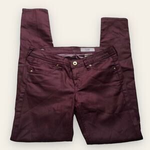 H&M Low Rise Deep Burgundy Coated Colored Zippered Ankle Skinny Jeans